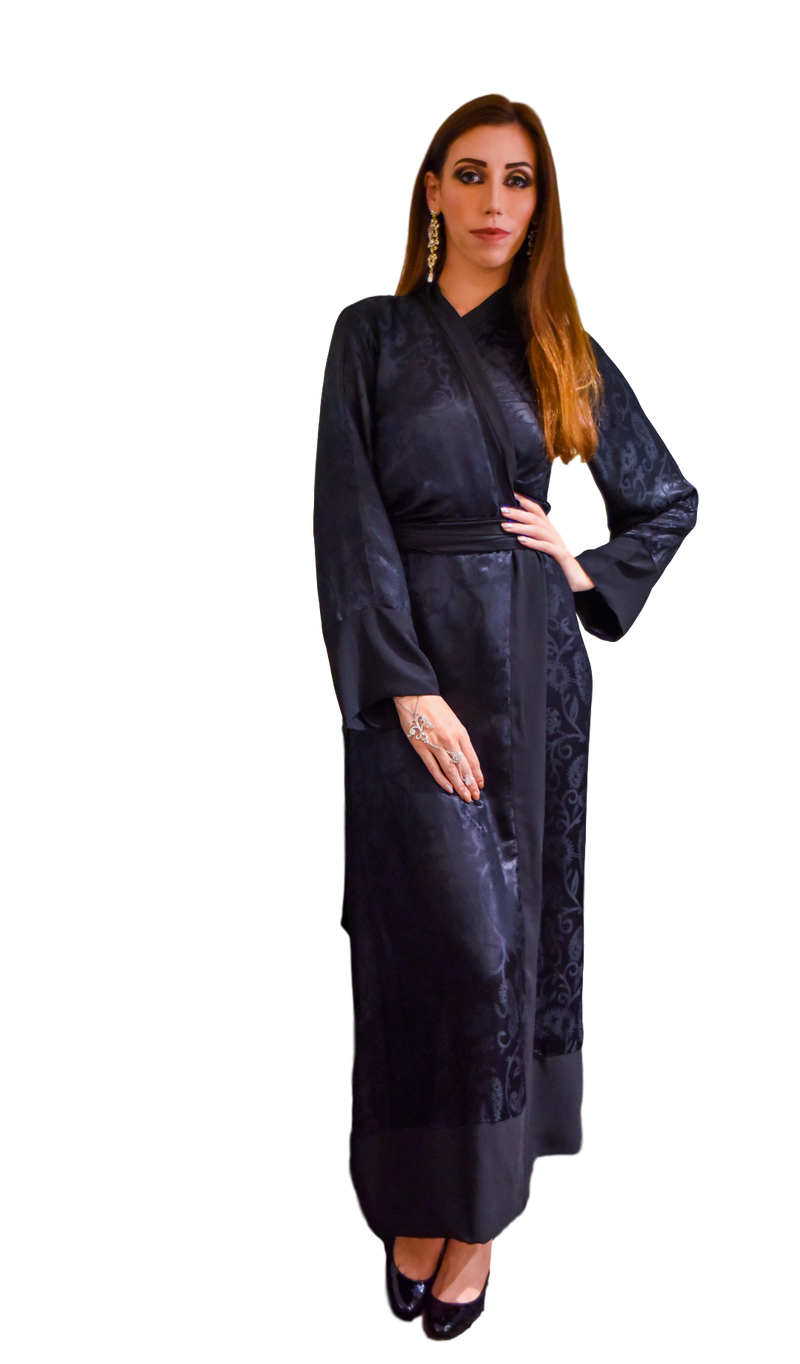 Long Silk Crepe Kimono Dress black