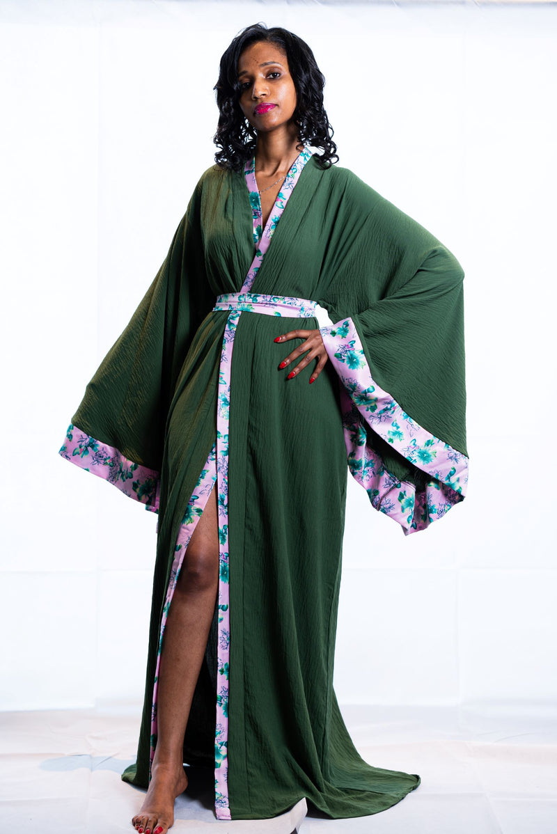 tall women kimono robe green