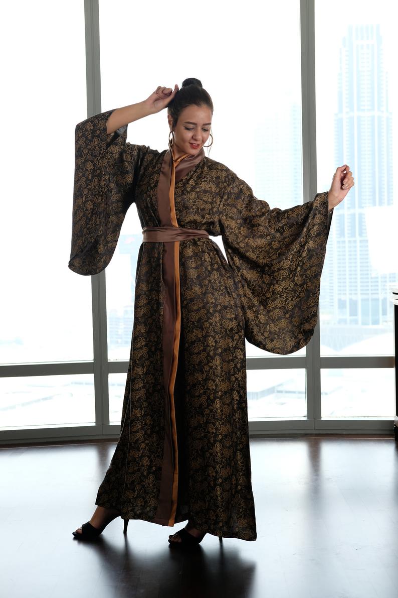 long sleeve floor length kimono dressing gown Swan - Maxi Kimono Robe - Summer Kimono Robe