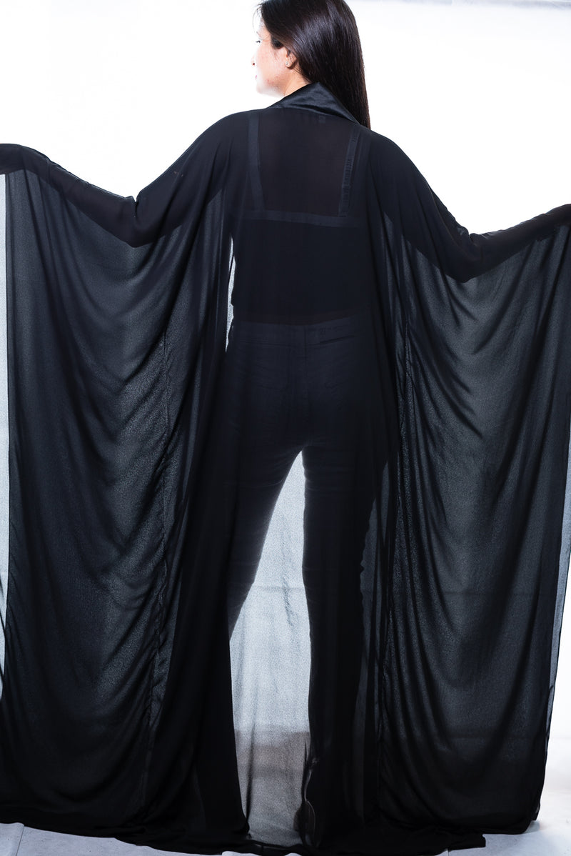 Daft Robe Black Kaftan Robe | Chiffon Open Robes | Ellectives