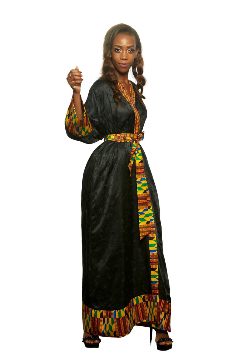 black kente dressing gown