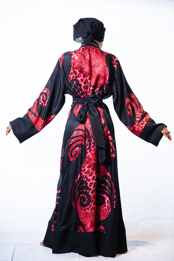black silk leopard robe