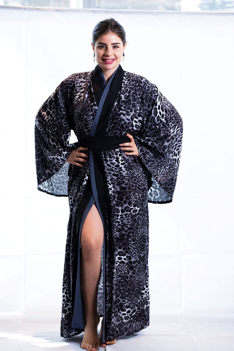animal print long kimono robe
