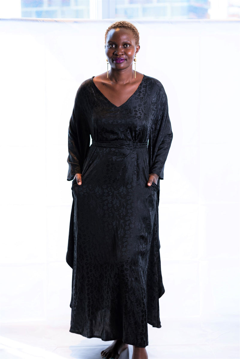 black silk dressing gown with pockets