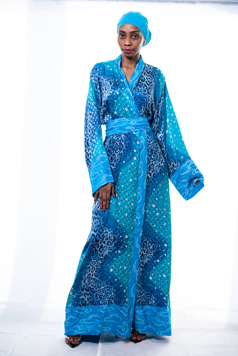 blue kimono dress long