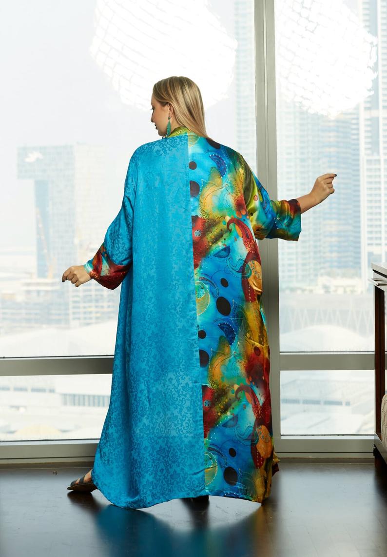 blue tuwquoise silk robe