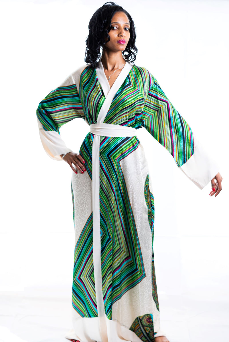 Boho Silk Kimono Robe - Green Kimono Dress | Ellectives Boho Silk Kimono Robe - Green Kimono Dress | Ellectives