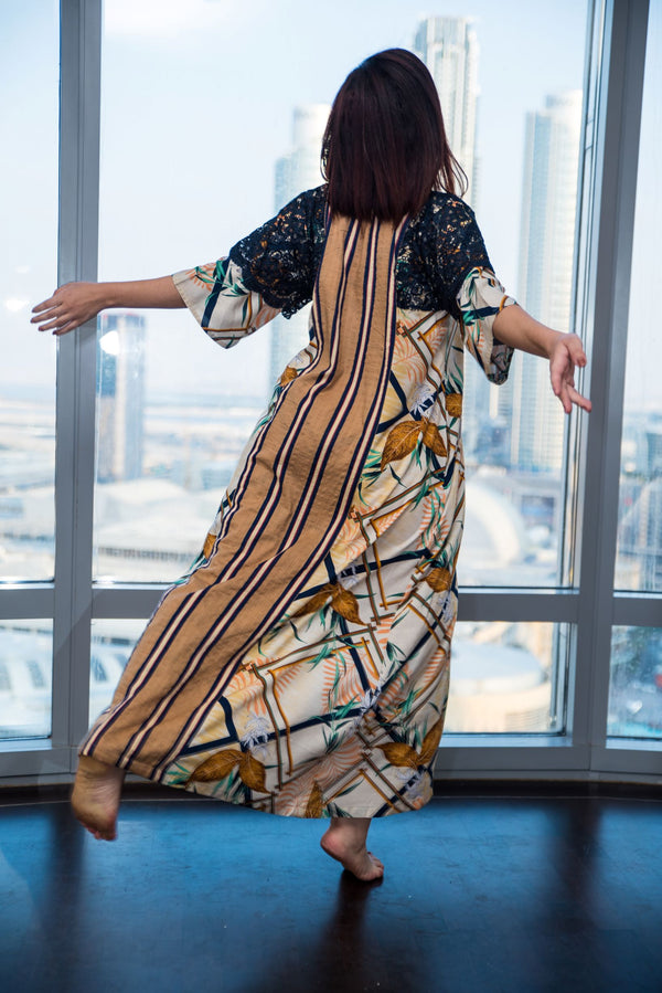 Dubai kaftan dress brown cotton  