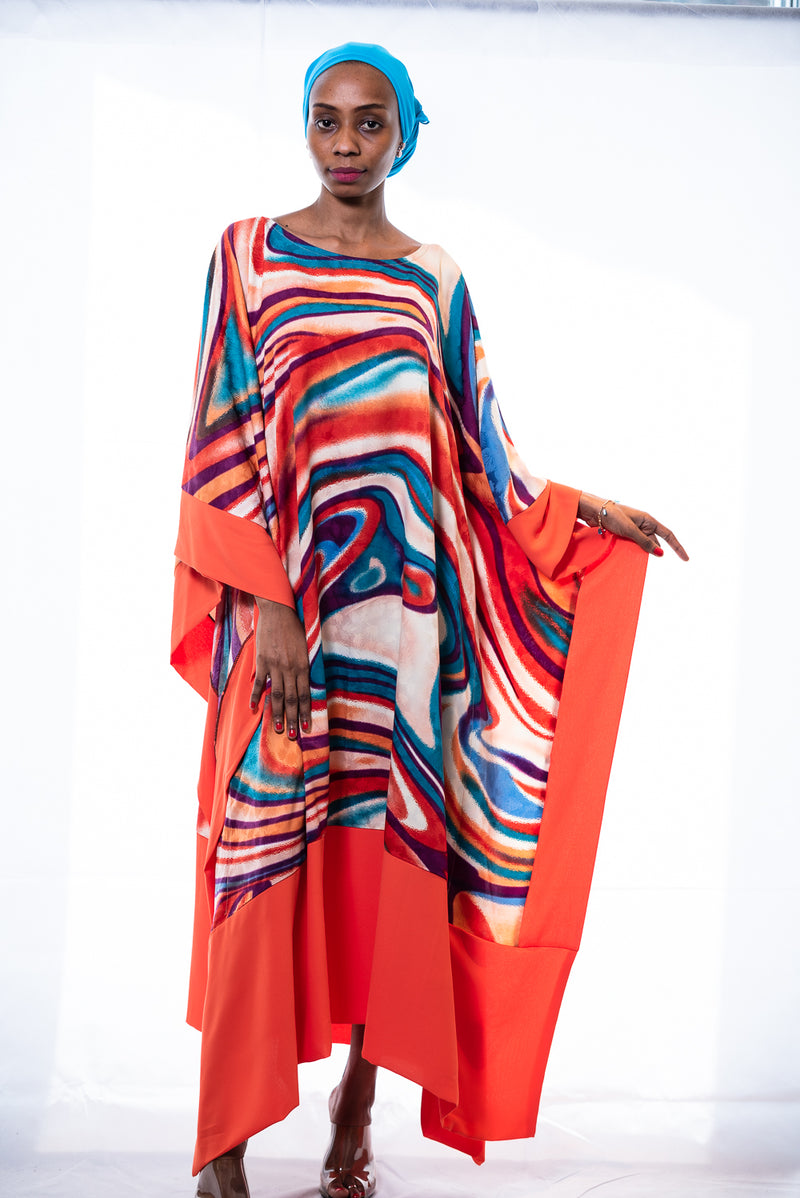 cocktail & party kaftan dress Coral Pink Chiffon and Gold Foil Kaftan