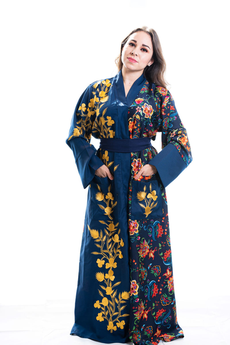 blue embroidered robes custom made