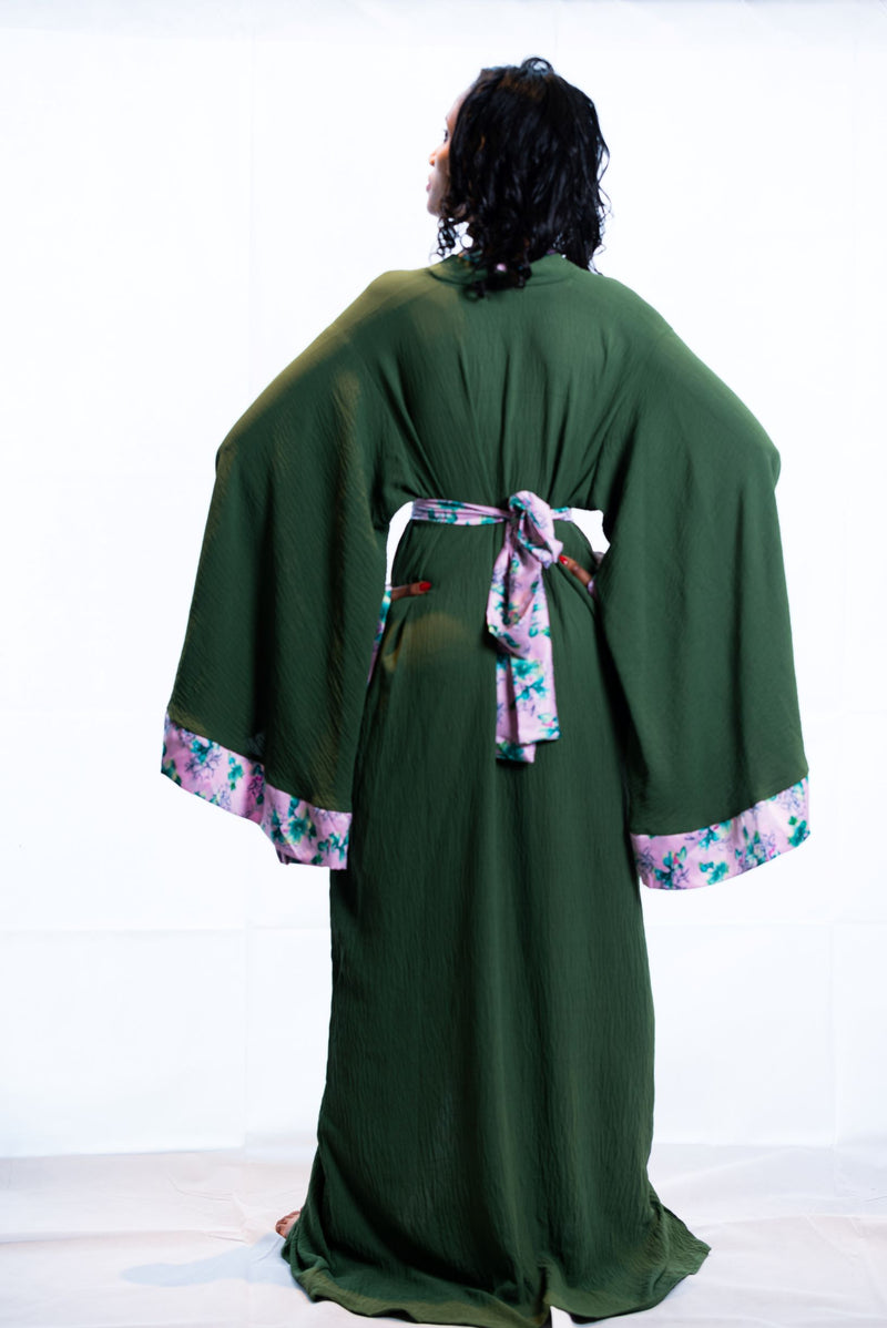 forest green wide sleeves nightgown 