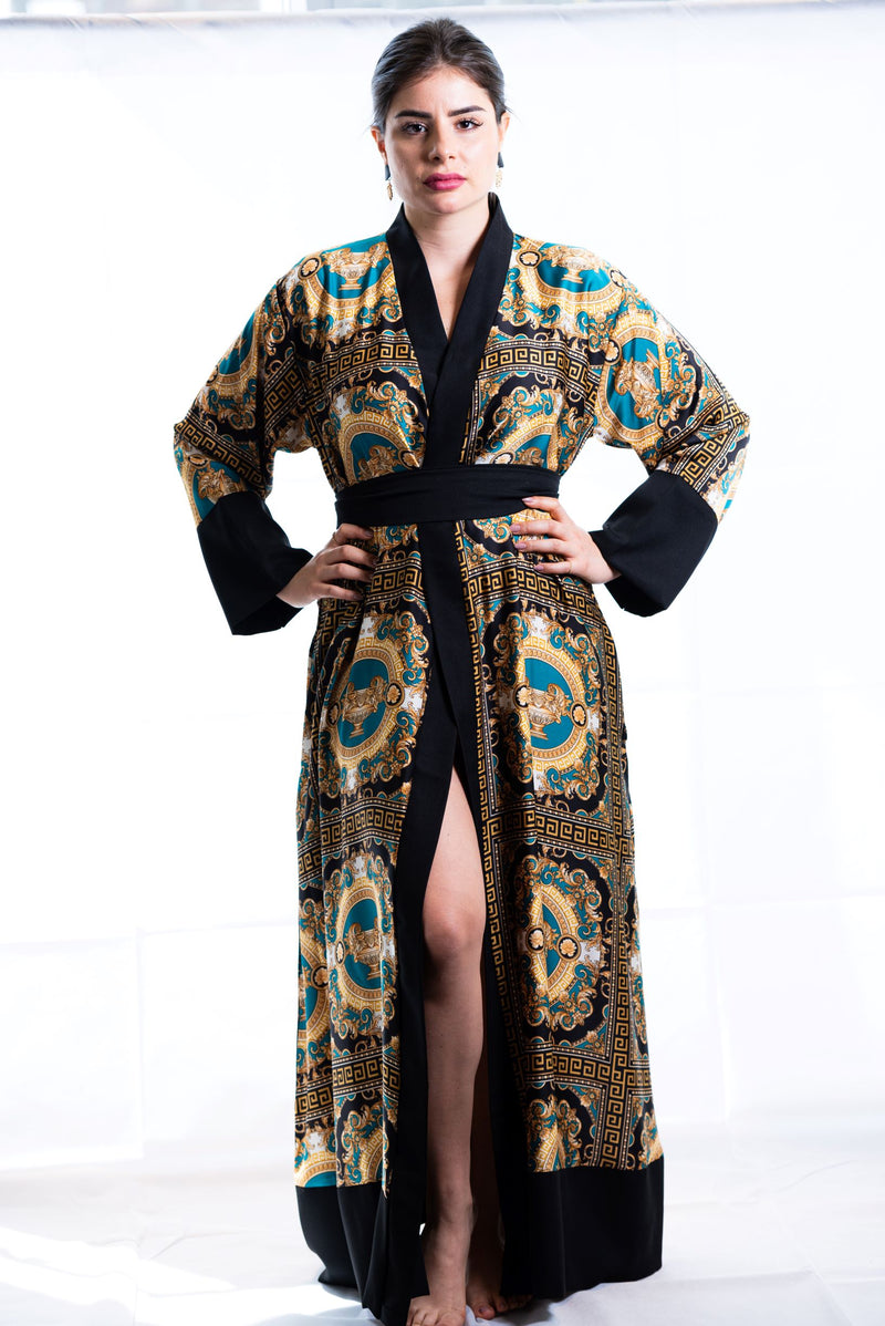 Gold Robe Rear View Versace Style Robes - Luxury Gold Print Robe | Ellectives