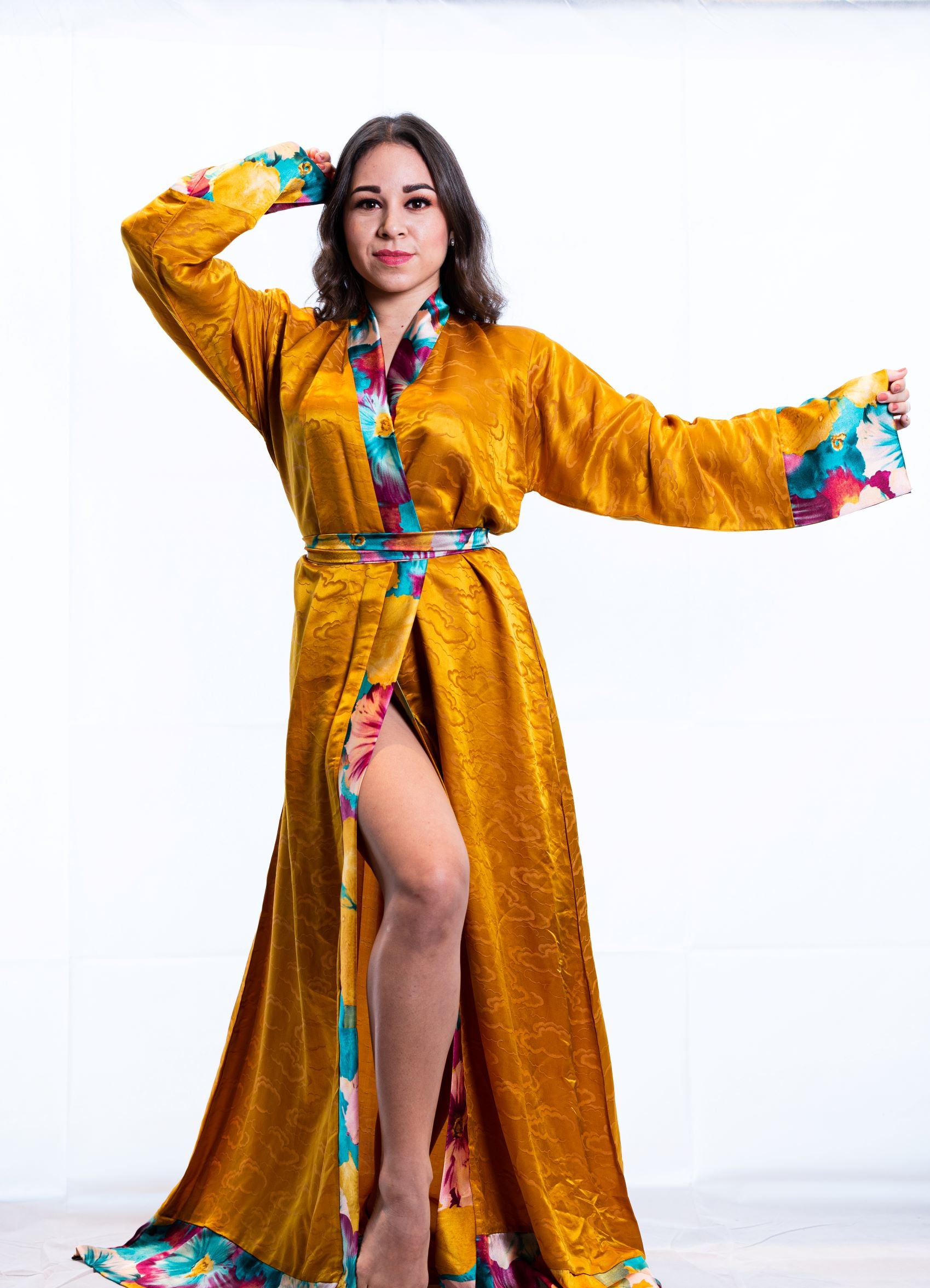 Long Gold Silk Robe, Luxury Plus Size Robes | Ellectives