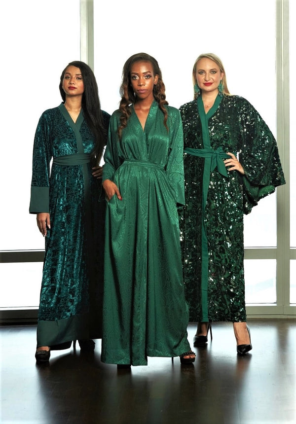 green sequin robe silk