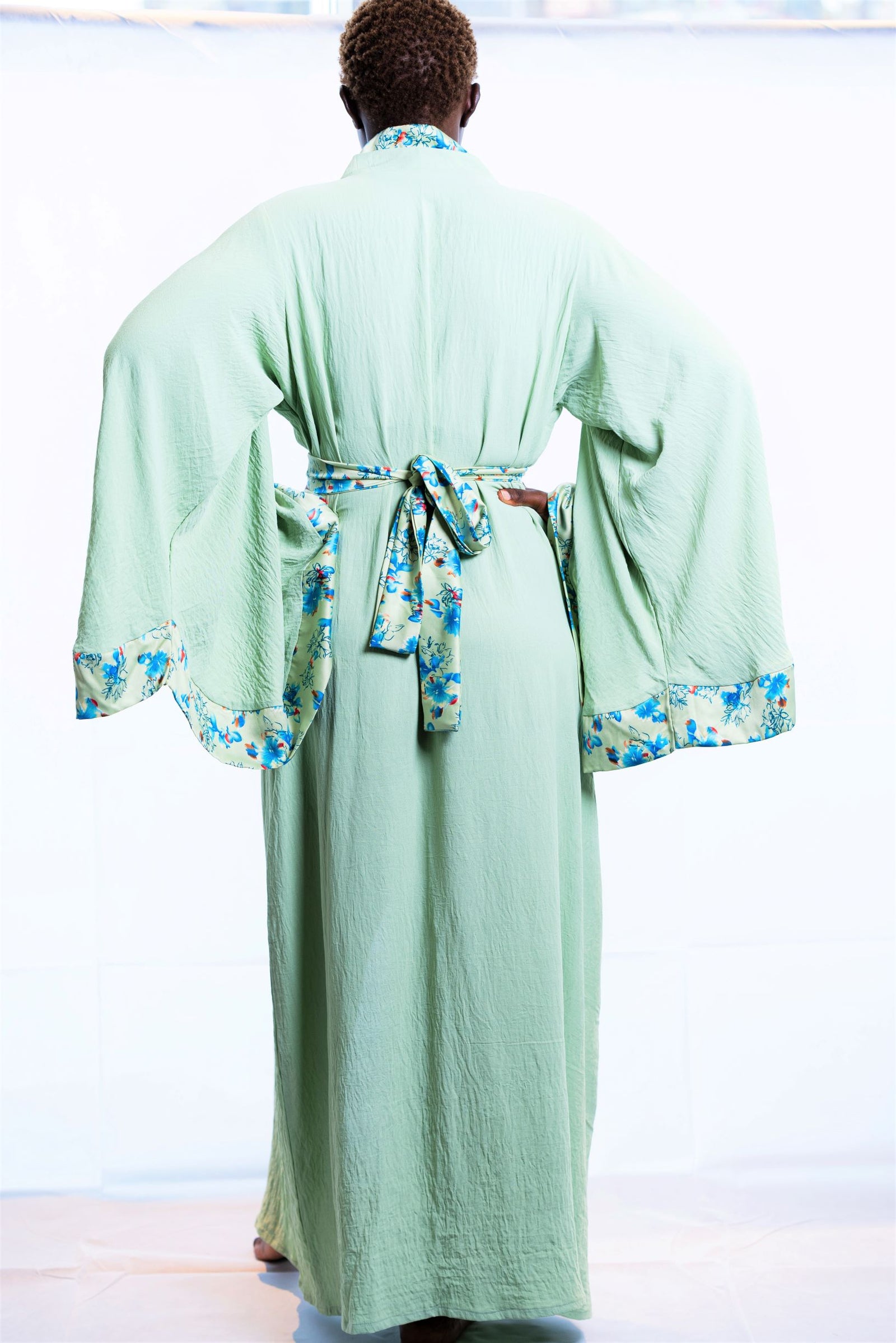 Kimono Dress, Green Kimono Robe for Tall Women