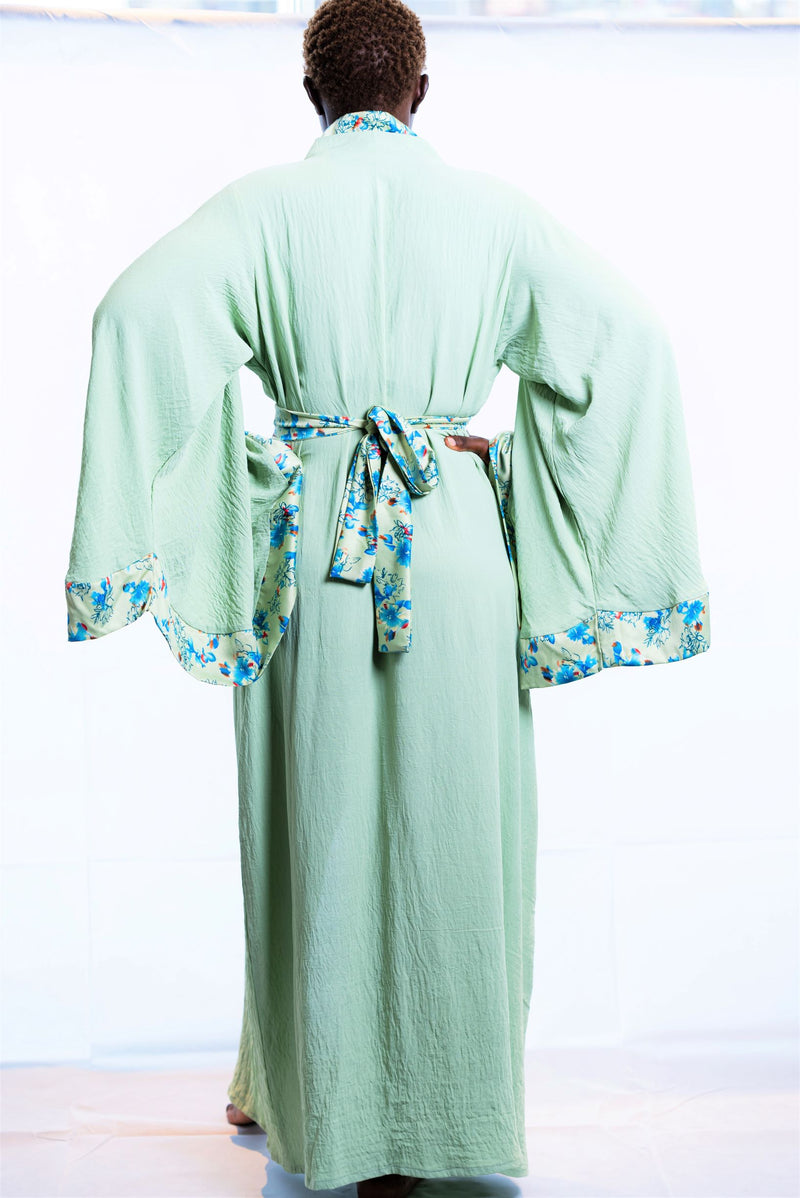 green cotton kimono robe women