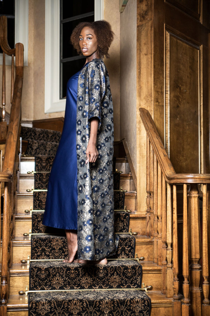 Plus Size Navy Blue Jacket Dress - Brocade Midi Dress | Ellectives Plus Size Navy Blue Jacket Dress - Brocade Midi Dress | Ellectives