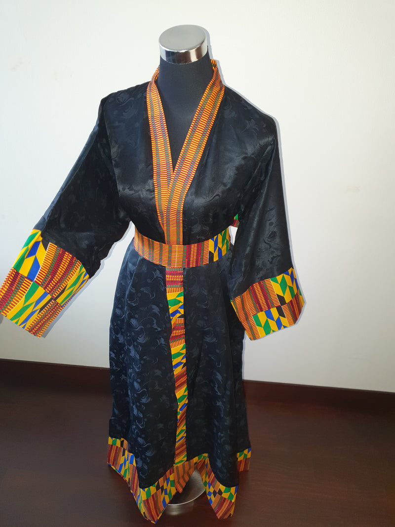 Plus Size Kente Black Silk Robe | African Robe | Ellectives Plus Size Kente Black Silk Robe | African Robe | Ellectives