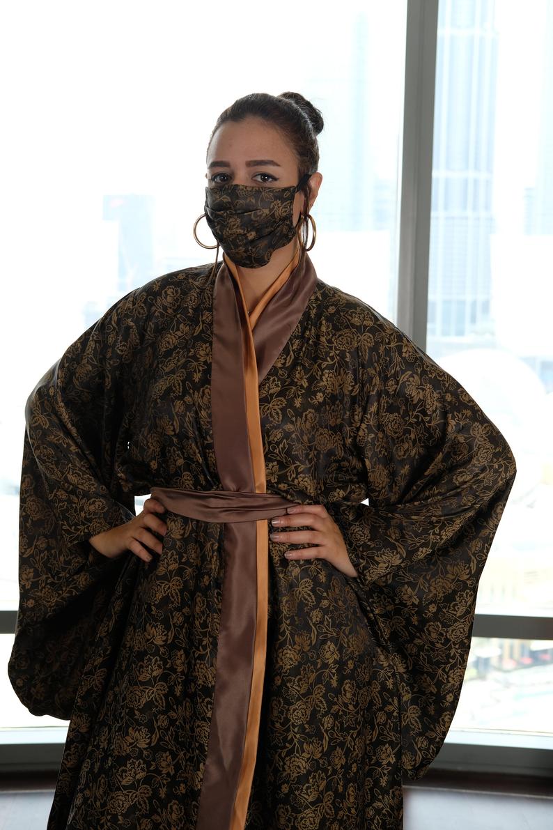 matching kimono robe and mask set