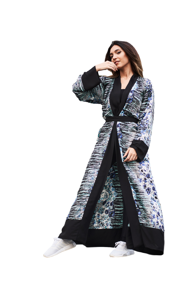 Long black kimono style robe