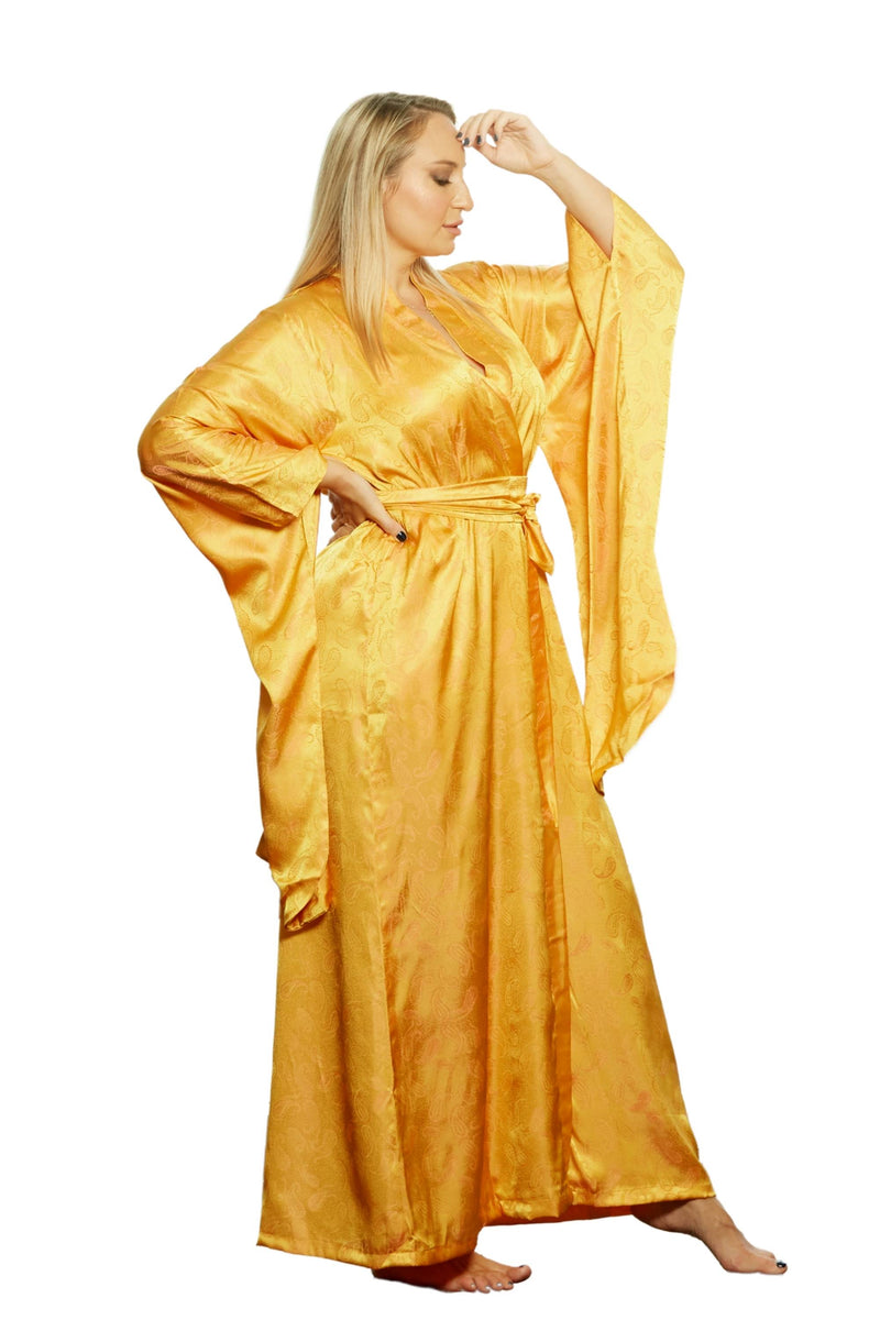 Yellow Gold Silk Kimono - Plus size Duster Robe Yellow Gold Silk Kimono - Plus size Duster Robe