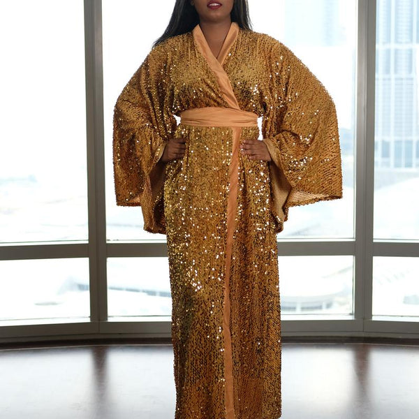 Mari gold sequin kimono robe