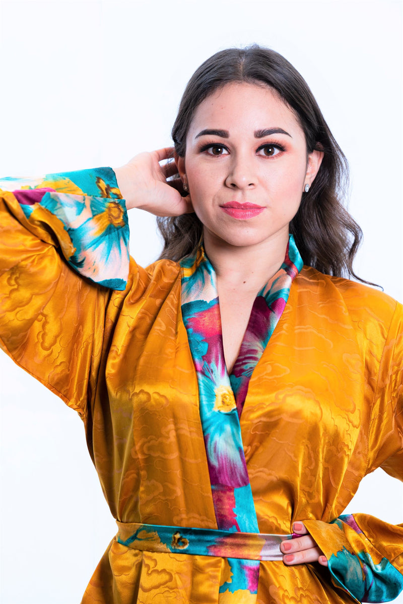 Sheer Gold Robe Long Gold Silk Robe, Luxury Plus Size Robes | Ellectives