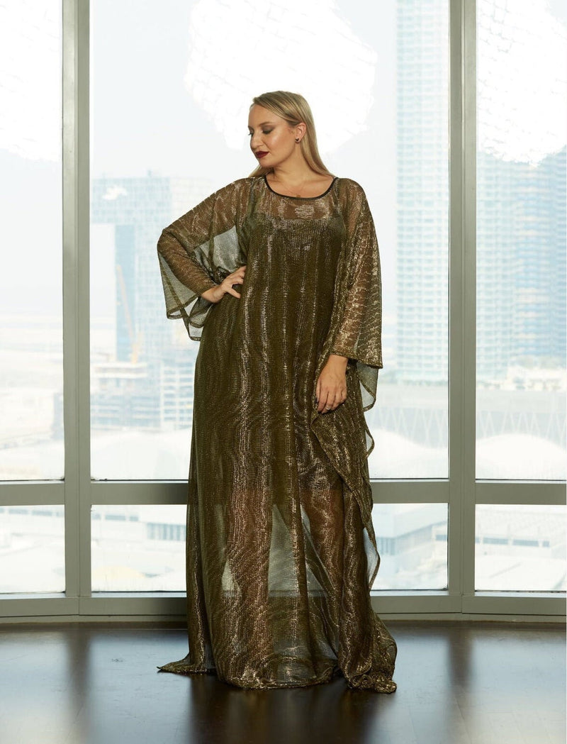 metallic kaftan dress Rabia Silver Metallic Elasticated Batwing Kaftan Dress House Of Haniya