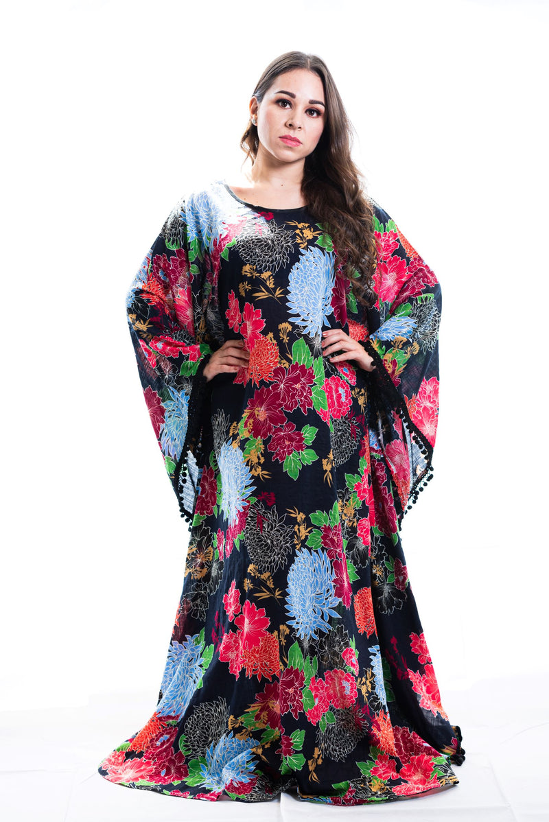 Balck Kaftan Abaya - Black Cotton Floral Dress | Ellectives Balck Kaftan Abaya - Black Cotton Floral Dress | Ellectives