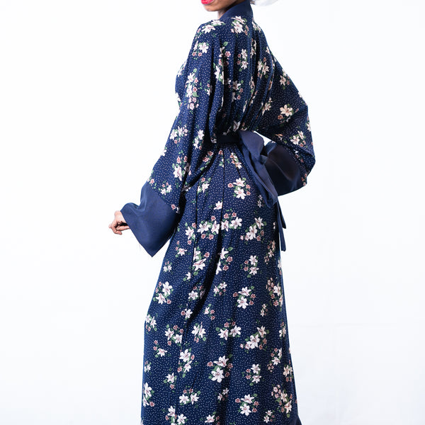 Long Kimono Robes | Navy Blue Dressing Gown