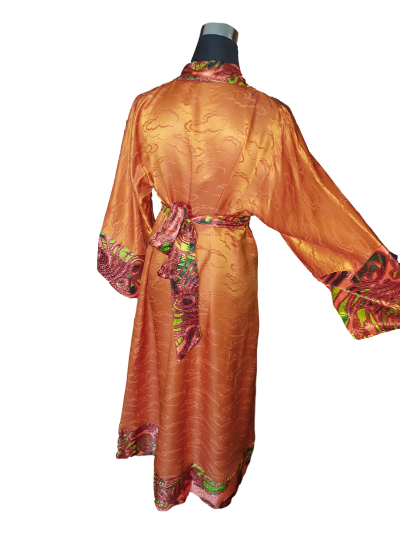 100 silk kimono robe orange cover up