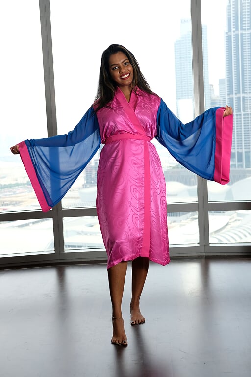 pink and blue kimono robe