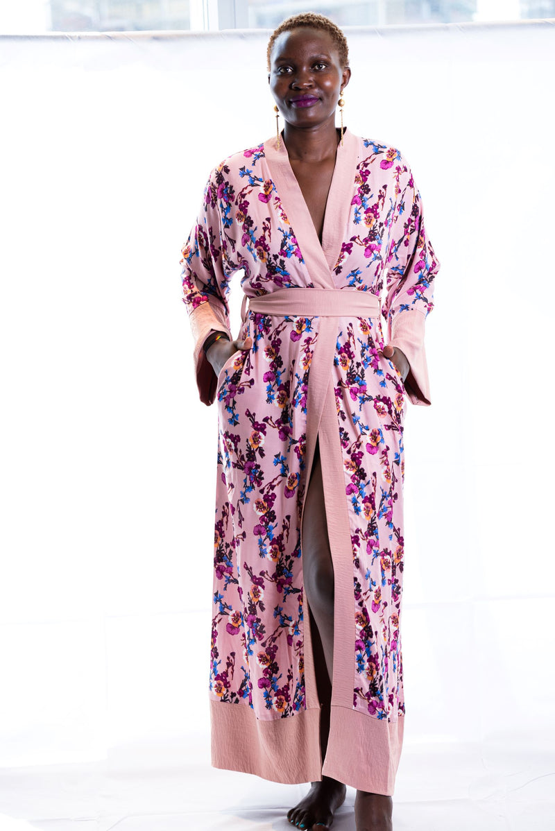 pink cotton kimono robe