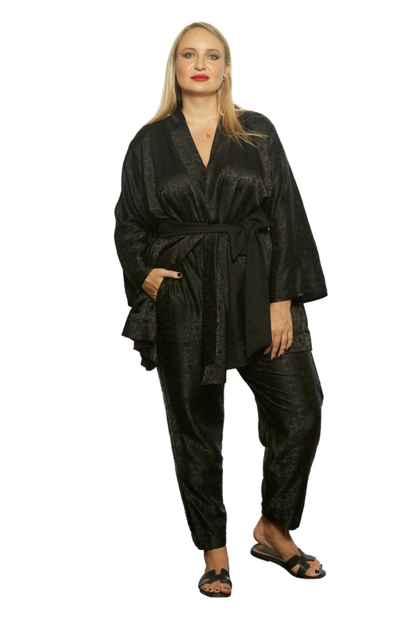 Black Lux Satin Kimono Robe