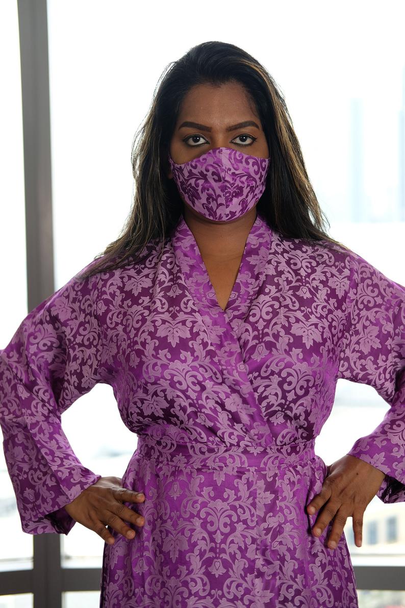 purple kimono with face mask 