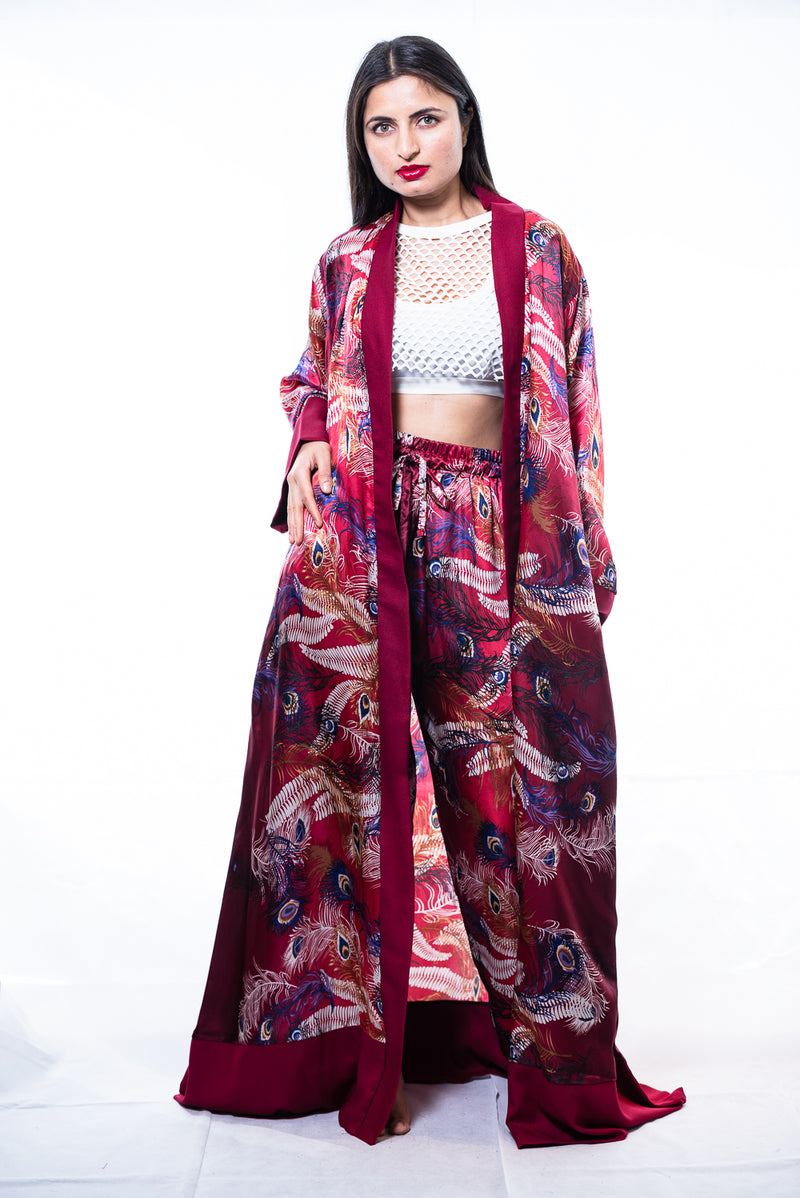 silk pant set with robe
