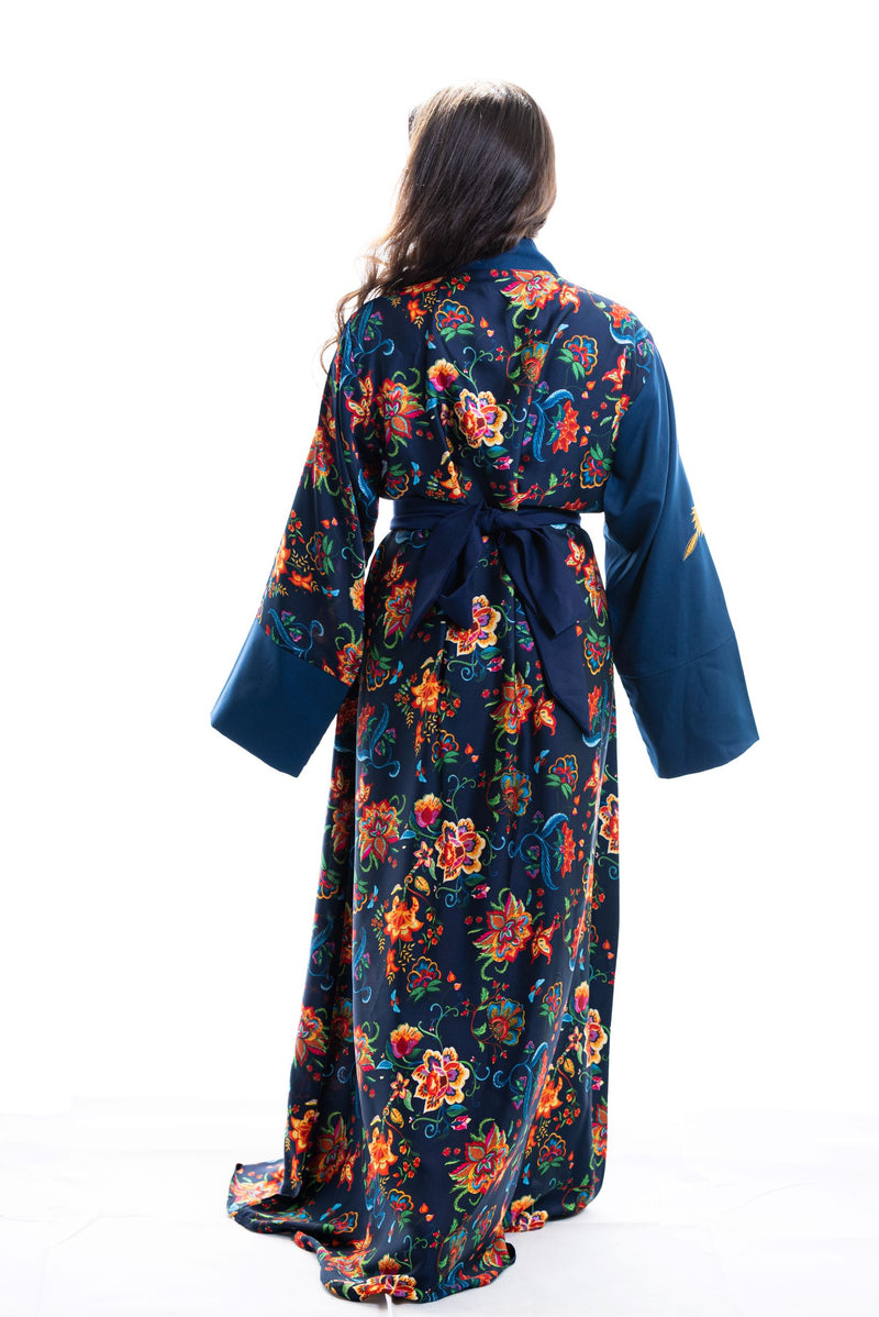 navy satin dressing gown plus size 