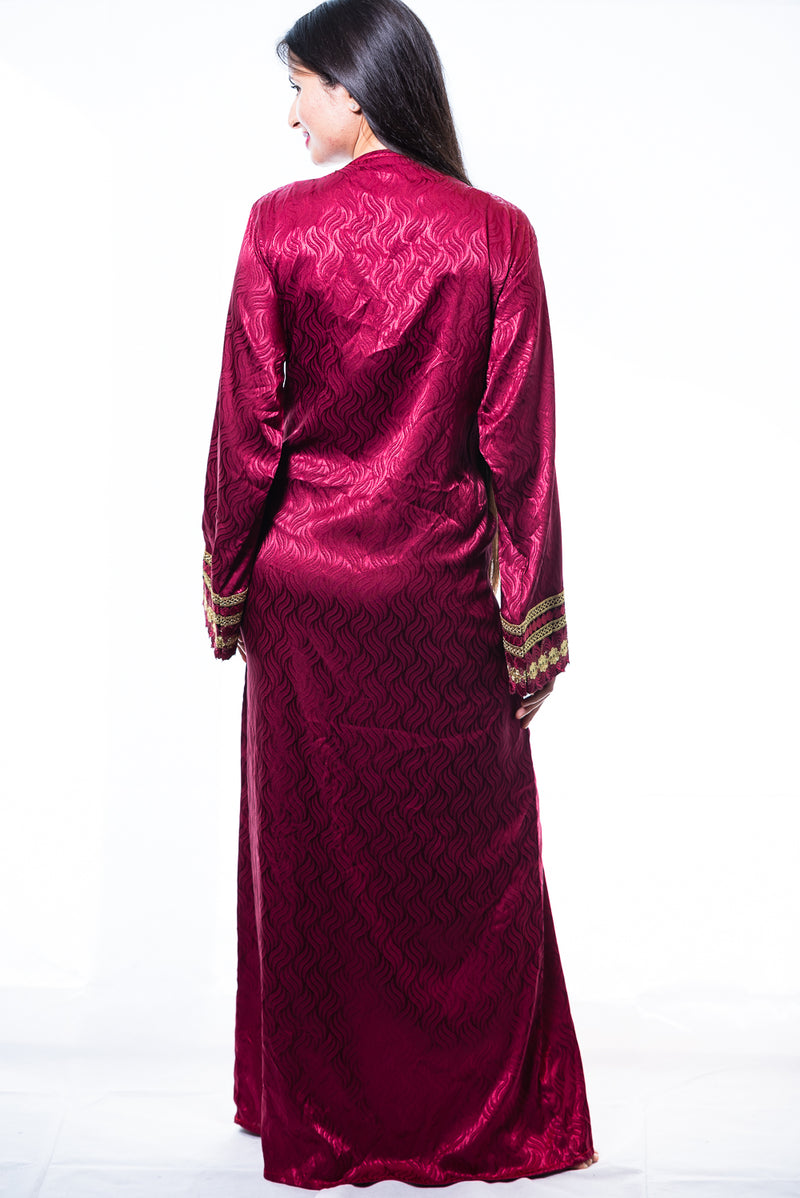 red silk caftan dress