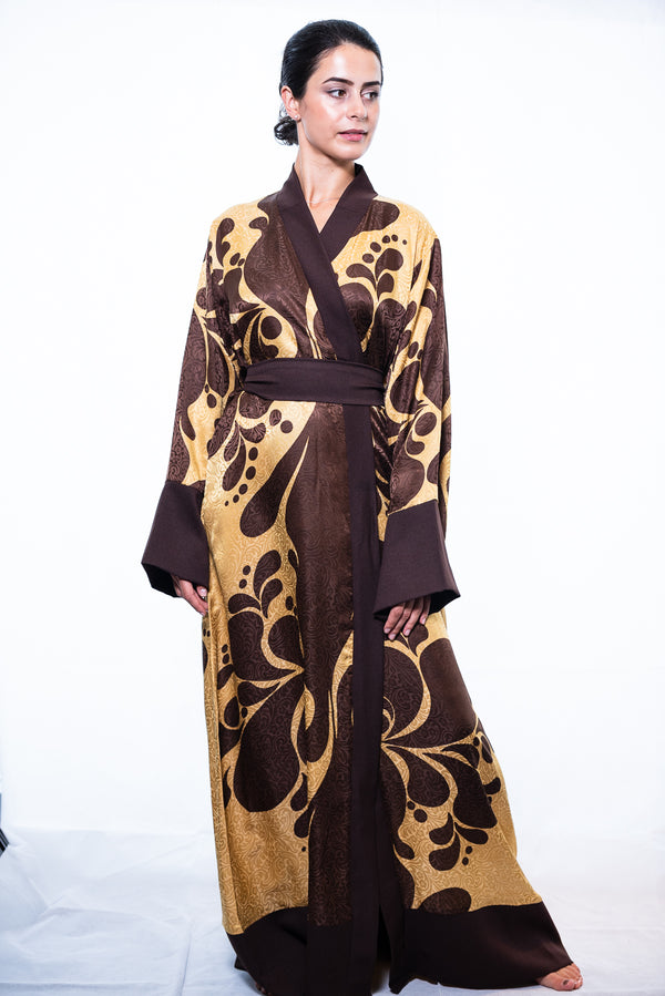 silk kimono dress brown