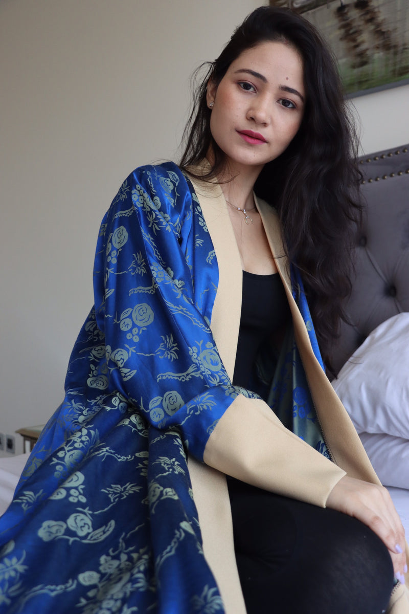 silk kimono robe blue