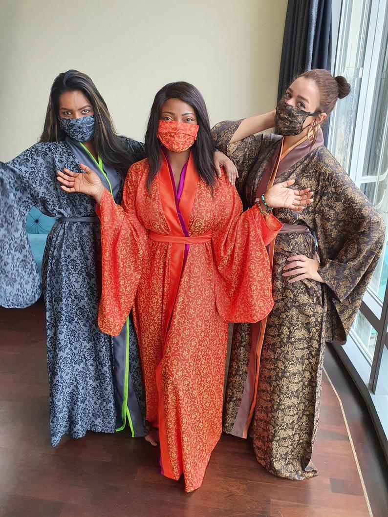 silk kimono robe and mask set