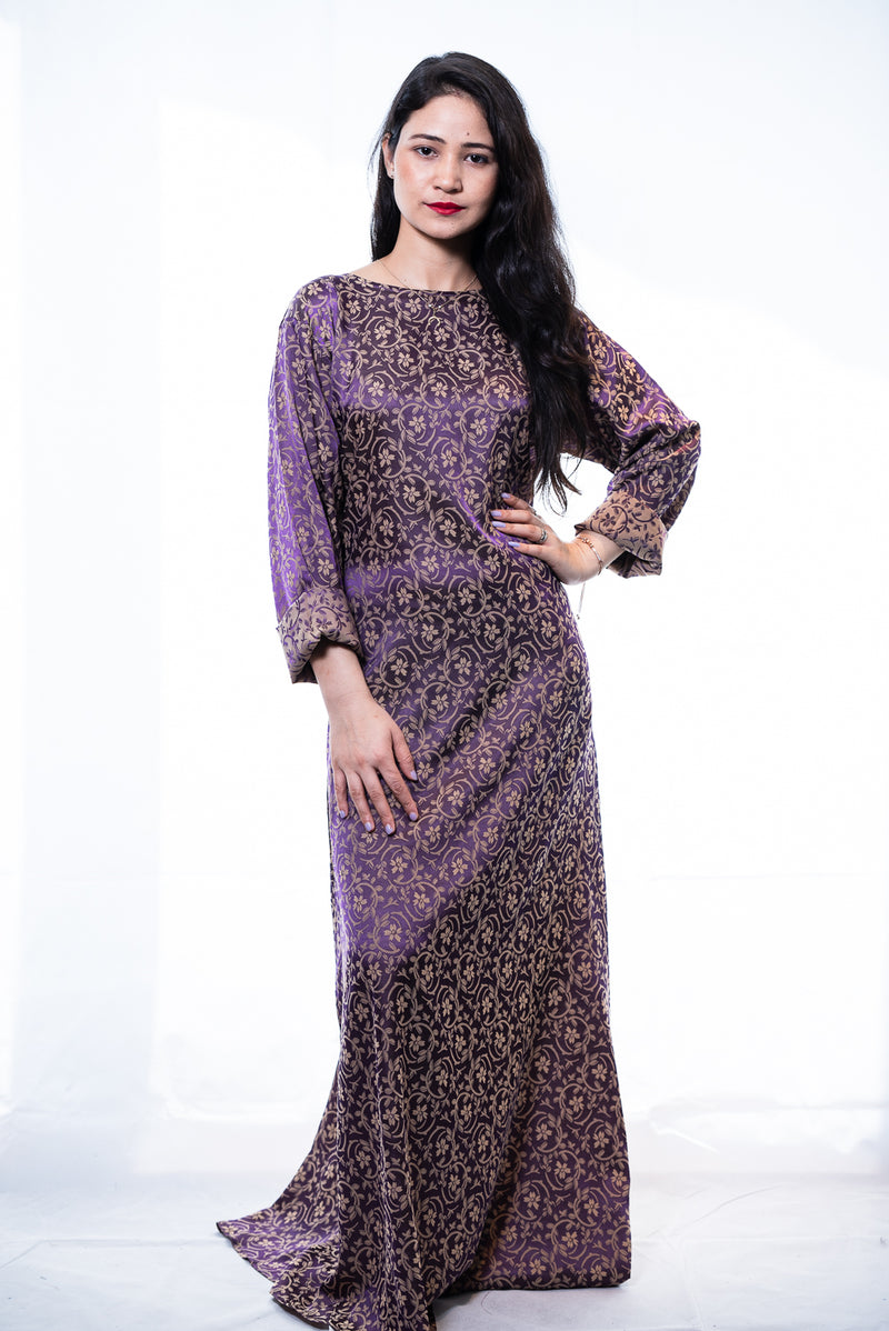 silk purple dress long 