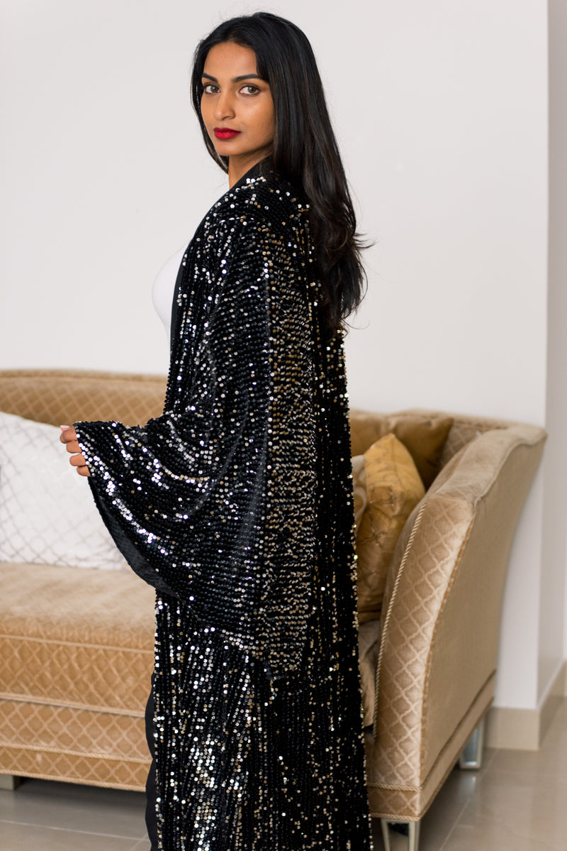 Velvet Kimono Dress - Black Sequins Kimono Velvet Kimono Dress - Black Sequins Kimono
