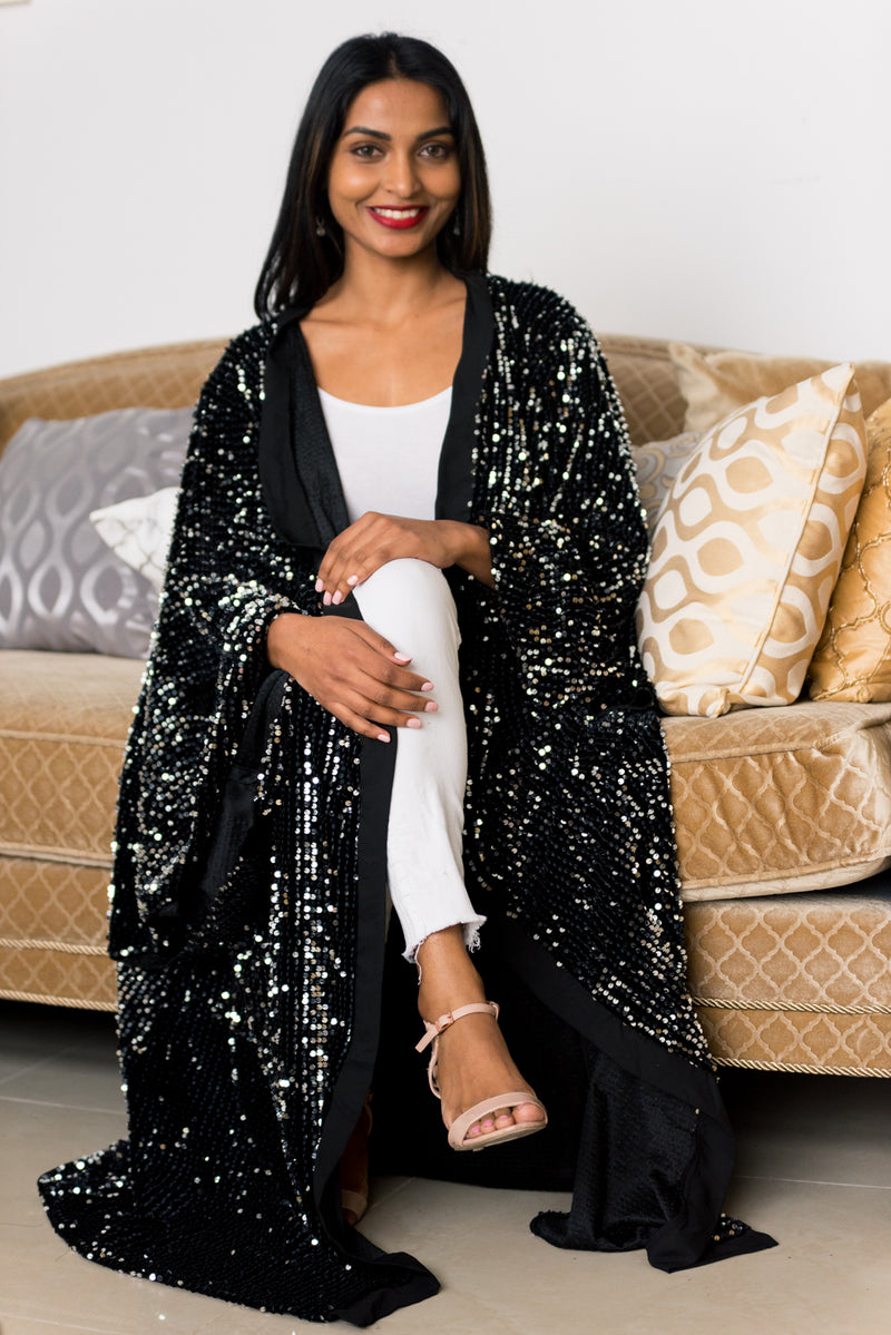 black sequin kimono dress TFNC Plus sequin kimono top maxi dress in black