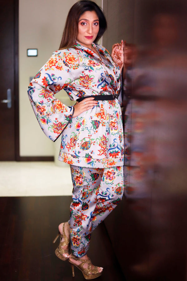 satin pajama set kimono and pants