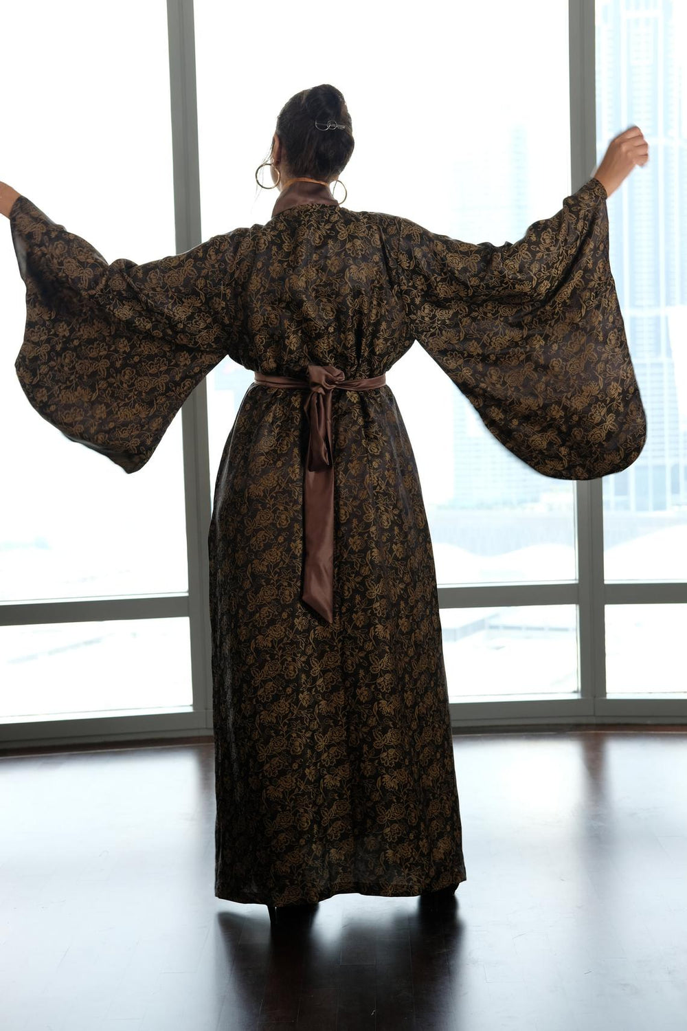 long sleeve kimono dressing gown womens Long Silk Kimono Robe | Dramatic Wide Sleeves