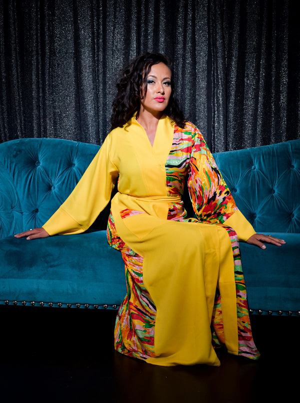 yellow multicolored kimono loungewear